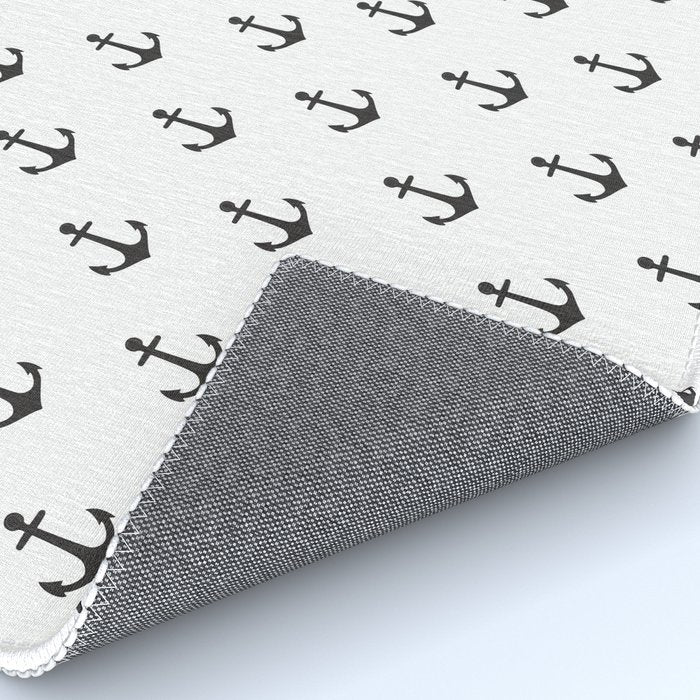 Simple black white modern nautical anchor Rug Gallery Image 4