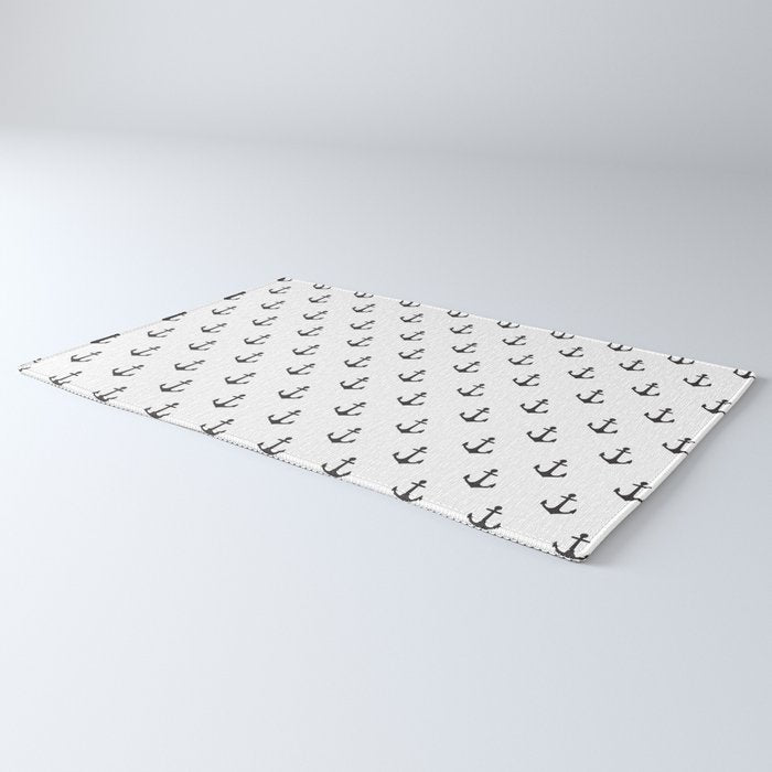 Simple black white modern nautical anchor Rug Gallery Image 3