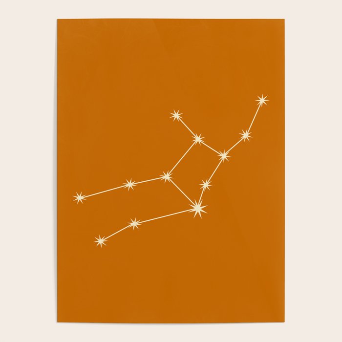 Virgo Zodiac Star Constellation Line Art Orange Poster Gallery Image 1