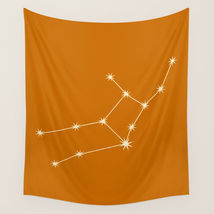 Virgo Zodiac Star Constellation Line Art Orange Wall Tapestry Gallery Image 4