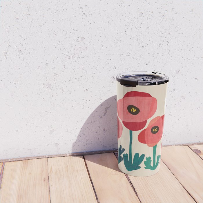 Poppy flowers and bird Travel Mug Gallery Image 4