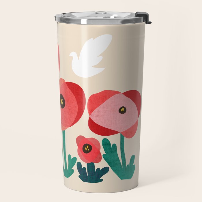 Poppy flowers and bird Travel Mug Gallery Image 2