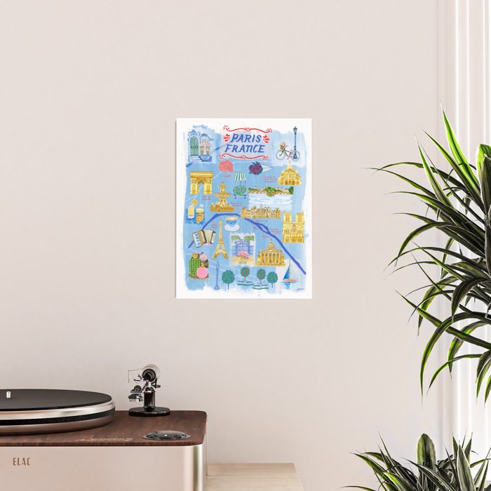 Paris France Map Illustration & Pattern in Blue Poster Gallery Image 2