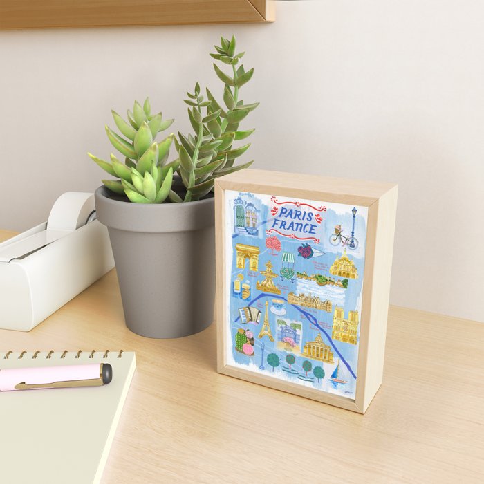 Paris France Map Illustration & Pattern in Blue Mini Art Print Gallery Image 2