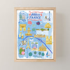 Paris France Map Illustration & Pattern in Blue Mini Art Print Gallery Image 1
