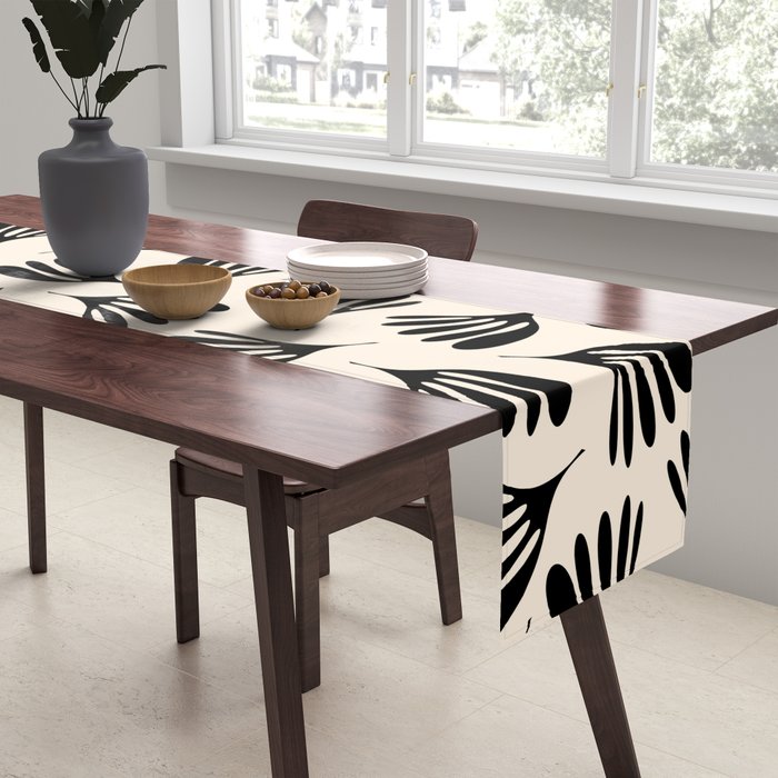 Wispy Leaves Contemporary Pattern in Black and Almond Cream Table Runner Gallery Image 2