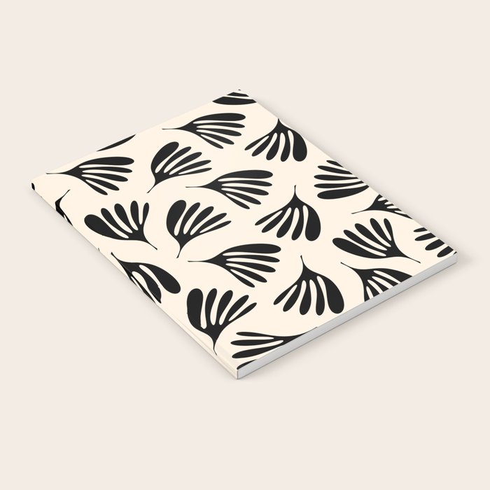 Wispy Leaves Contemporary Pattern in Black and Almond Cream Notebook Gallery Image 1