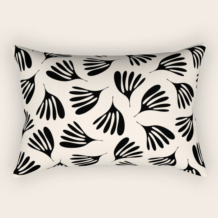 Wispy Leaves Contemporary Pattern in Black and Almond Cream Rectangular Pillow Gallery Image 1