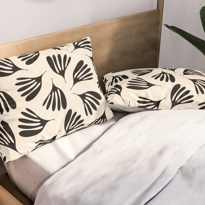 Wispy Leaves Contemporary Pattern in Black and Almond Cream Pillow Sham Gallery Image 2