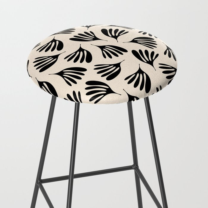 Wispy Leaves Contemporary Pattern in Black and Almond Cream Stool Gallery Image 2