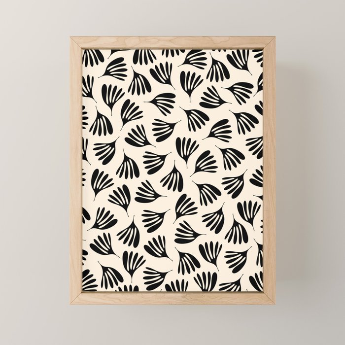 Wispy Leaves Contemporary Pattern in Black and Almond Cream Mini Art Print Gallery Image 1