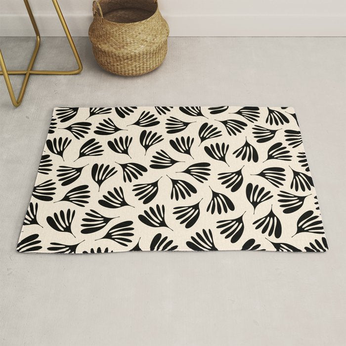 Wispy Leaves Contemporary Pattern in Black and Almond Cream Rug Gallery Image 1