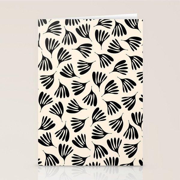 Wispy Leaves Contemporary Pattern in Black and Almond Cream Stationery Card Gallery Image 1