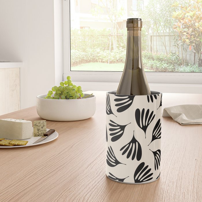 Wispy Leaves Contemporary Pattern in Black and Almond Cream Wine Chiller Gallery Image 4
