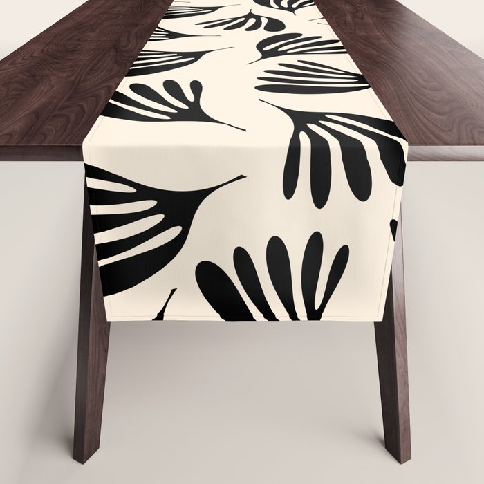 Wispy Leaves Contemporary Pattern in Black and Almond Cream Table Runner Gallery Image 1