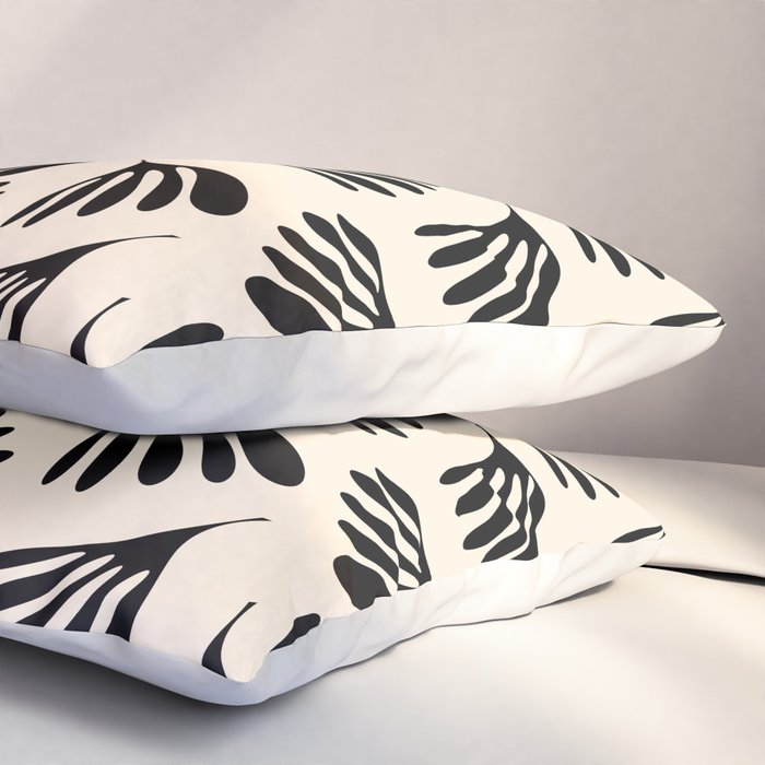 Wispy Leaves Contemporary Pattern in Black and Almond Cream Pillow Sham Gallery Image 3