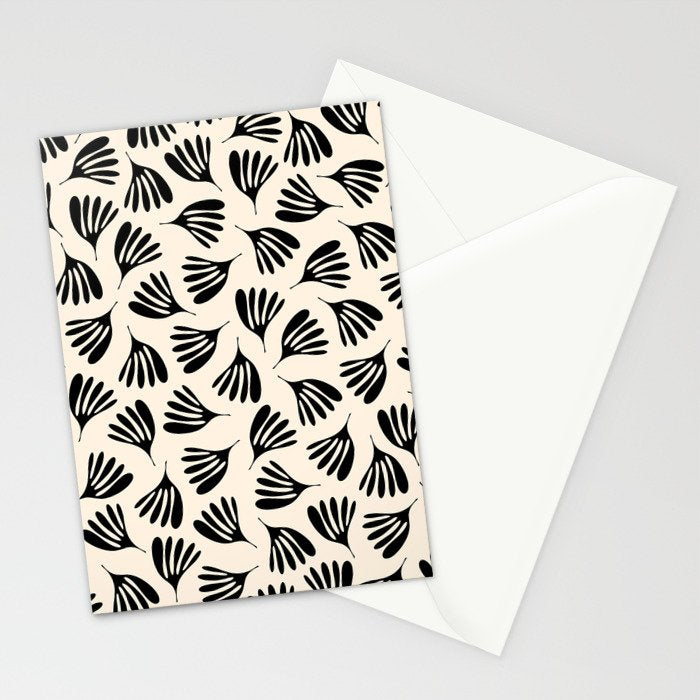 Wispy Leaves Contemporary Pattern in Black and Almond Cream Stationery Card Gallery Image 2