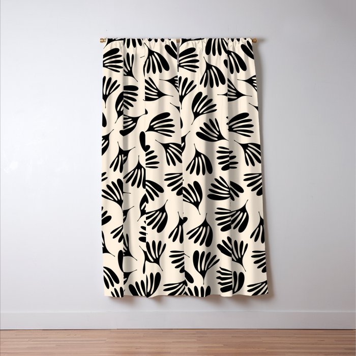 Wispy Leaves Contemporary Pattern in Black and Almond Cream Window Curtain Gallery Image 3