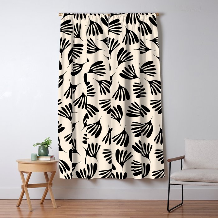Wispy Leaves Contemporary Pattern in Black and Almond Cream Window Curtain Gallery Image 5