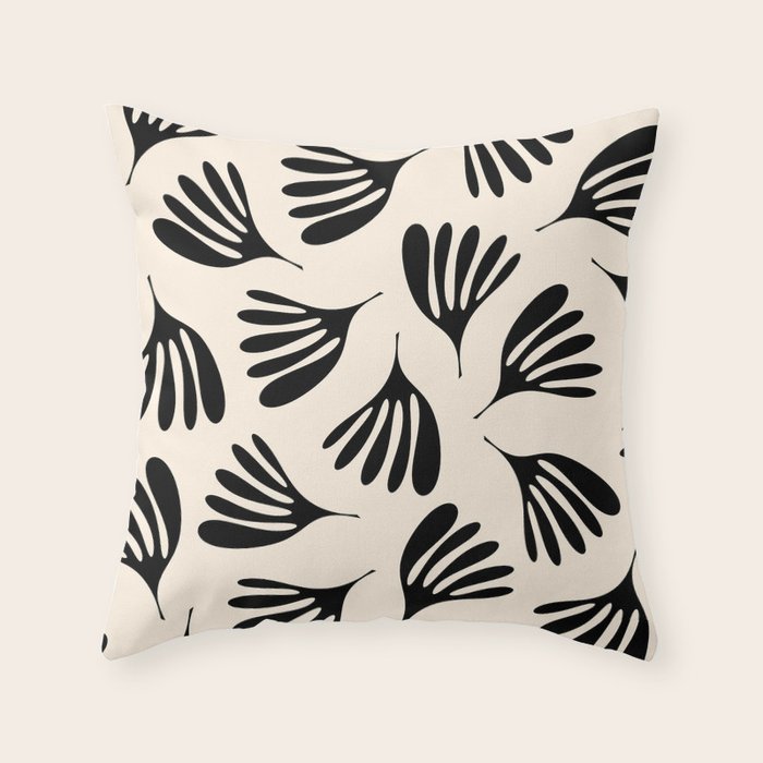 Wispy Leaves Contemporary Pattern in Black and Almond Cream Throw Pillow Gallery Image 6