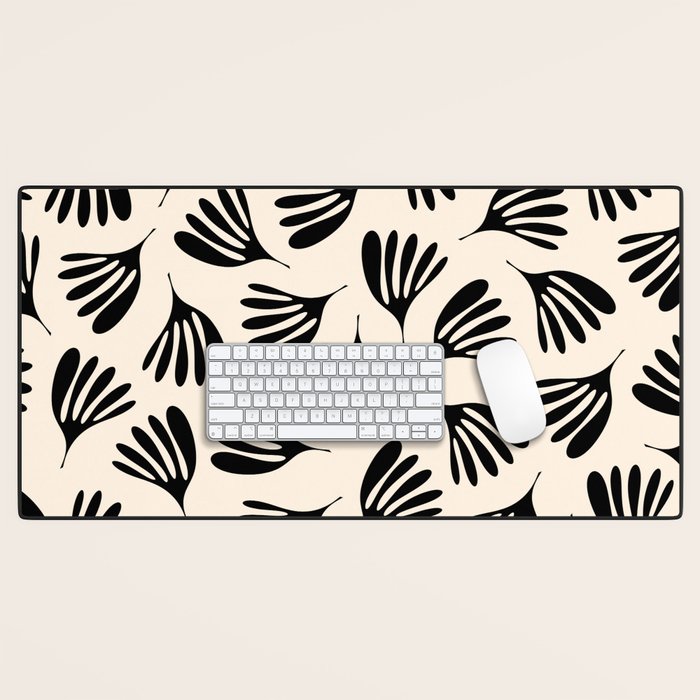 Wispy Leaves Contemporary Pattern in Black and Almond Cream Desk Mat Gallery Image 1