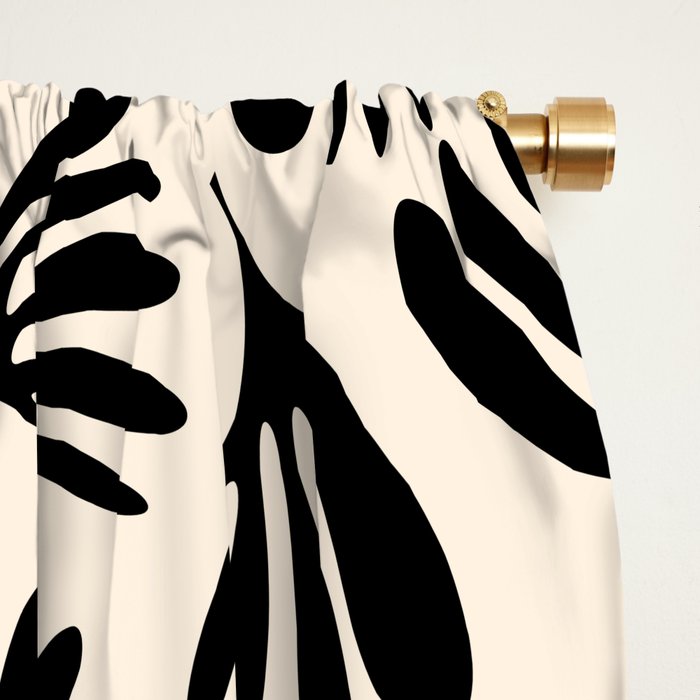 Wispy Leaves Contemporary Pattern in Black and Almond Cream Window Curtain Gallery Image 2