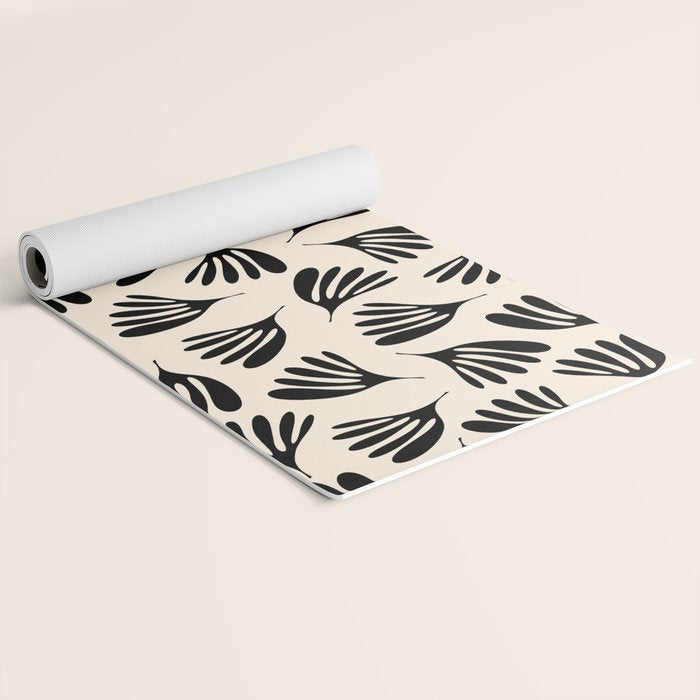 Wispy Leaves Contemporary Pattern in Black and Almond Cream Yoga Mat Gallery Image 2