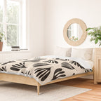 Wispy Leaves Contemporary Pattern in Black and Almond Cream Duvet Cover Gallery Image 2