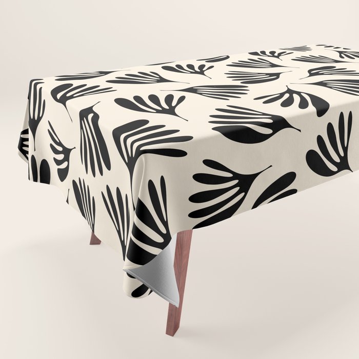 Wispy Leaves Contemporary Pattern in Black and Almond Cream Tablecloth Gallery Image 1