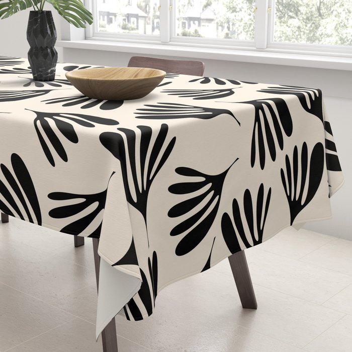 Wispy Leaves Contemporary Pattern in Black and Almond Cream Tablecloth Gallery Image 3