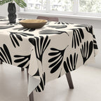 Wispy Leaves Contemporary Pattern in Black and Almond Cream Tablecloth Gallery Image 3