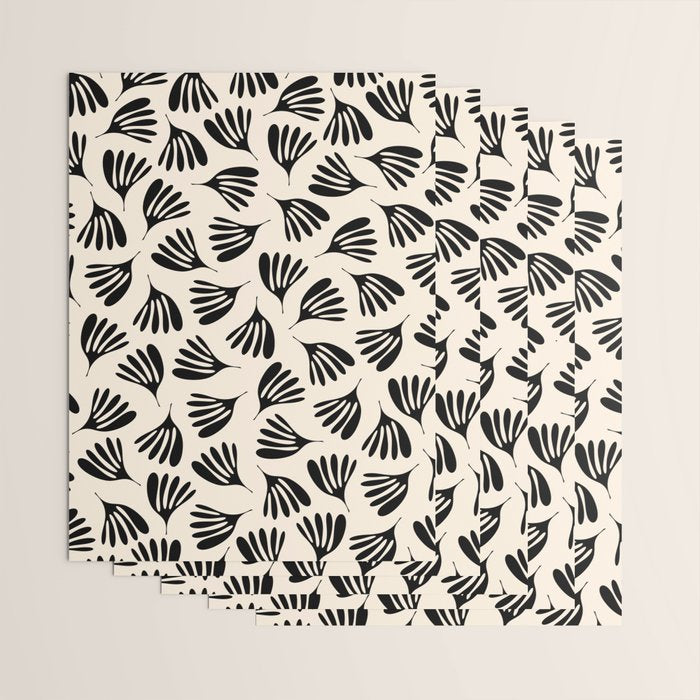 Wispy Leaves Contemporary Pattern in Black and Almond Cream Wrapping Paper Gallery Image 3