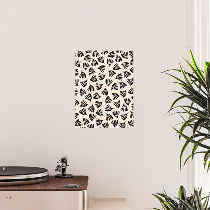 Wispy Leaves Contemporary Pattern in Black and Almond Cream Poster Gallery Image 2