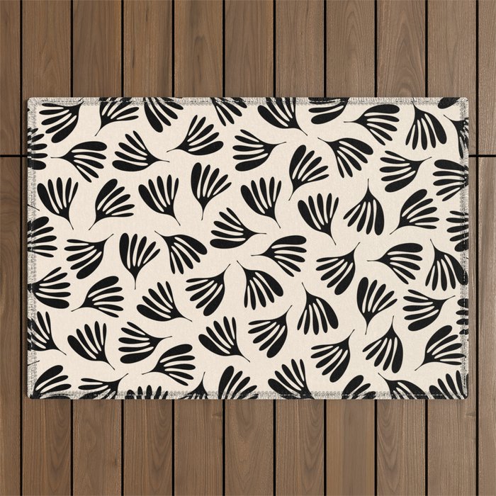 Wispy Leaves Contemporary Pattern in Black and Almond Cream Outdoor Rug Gallery Image 1
