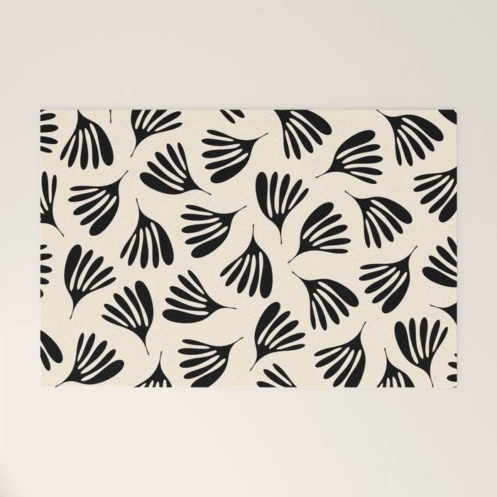 Wispy Leaves Contemporary Pattern in Black and Almond Cream Welcome Mat Gallery Image 1