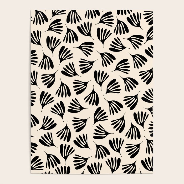 Wispy Leaves Contemporary Pattern in Black and Almond Cream Poster Gallery Image 4