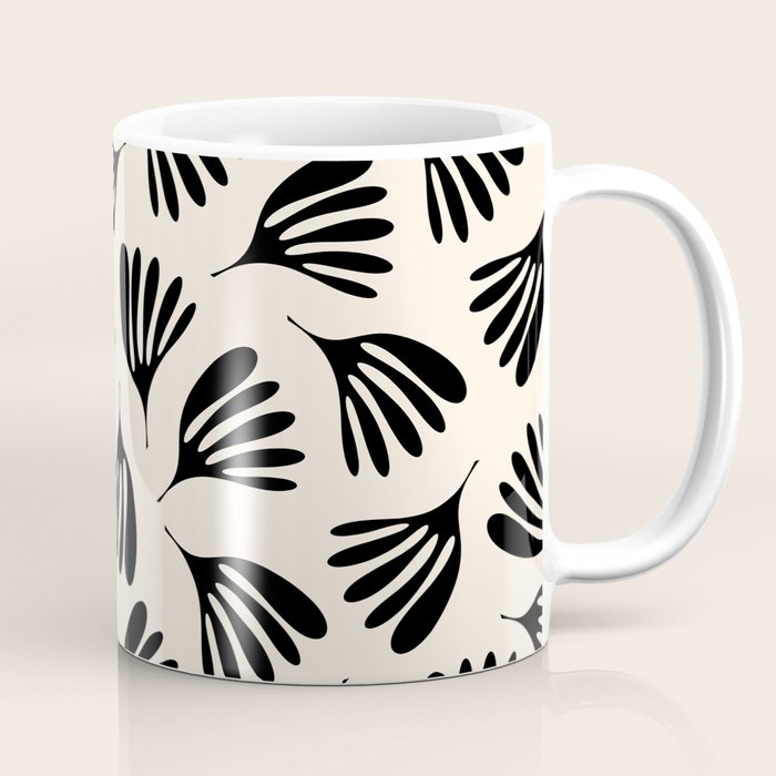 Wispy Leaves Contemporary Pattern in Black and Almond Cream Coffee Mug Gallery Image 1