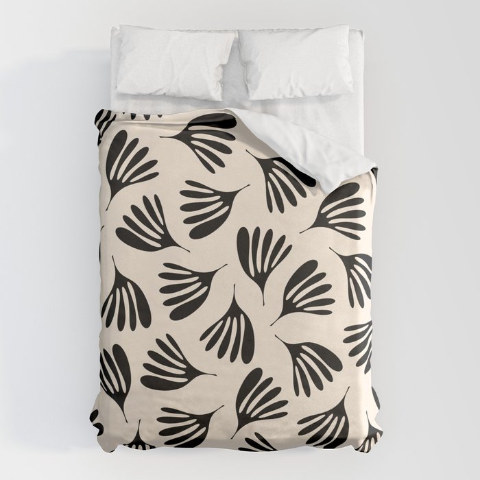 Wispy Leaves Contemporary Pattern in Black and Almond Cream Duvet Cover Gallery Image 6
