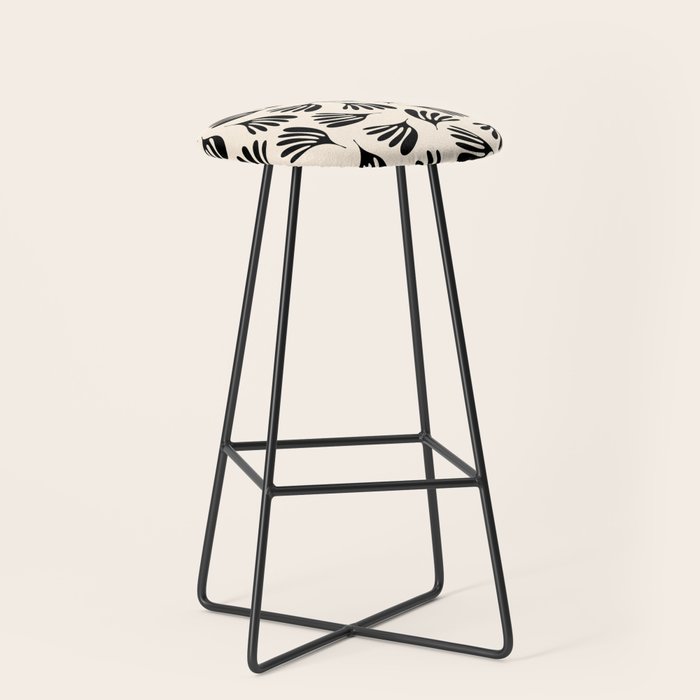 Wispy Leaves Contemporary Pattern in Black and Almond Cream Stool Gallery Image 1