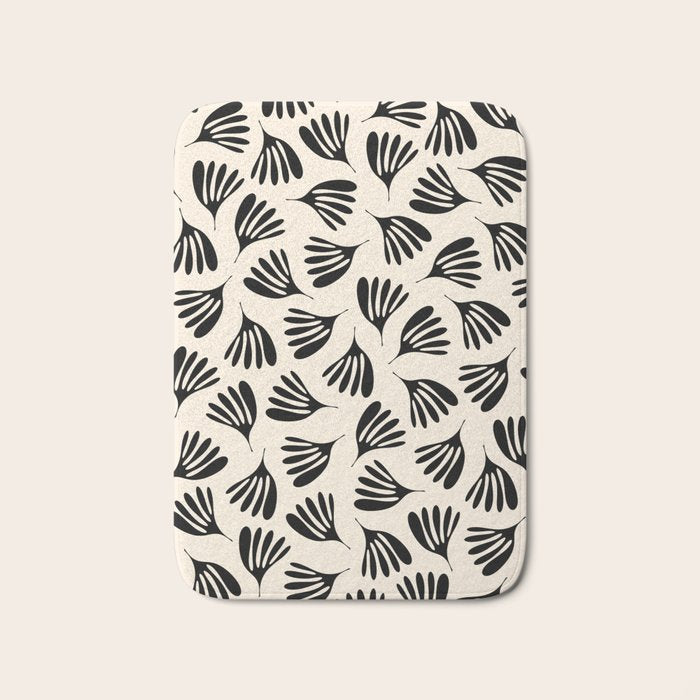Wispy Leaves Contemporary Pattern in Black and Almond Cream Bath Mat Gallery Image 1