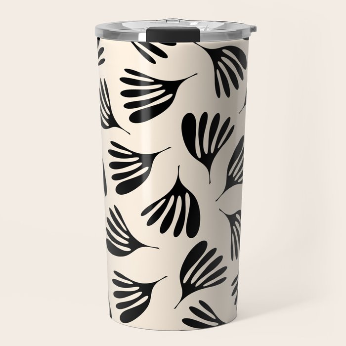 Wispy Leaves Contemporary Pattern in Black and Almond Cream Travel Mug Gallery Image 1