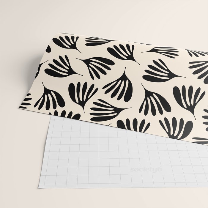 Wispy Leaves Contemporary Pattern in Black and Almond Cream Wrapping Paper Gallery Image 2