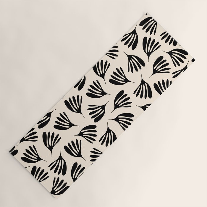 Wispy Leaves Contemporary Pattern in Black and Almond Cream Yoga Mat Gallery Image 1