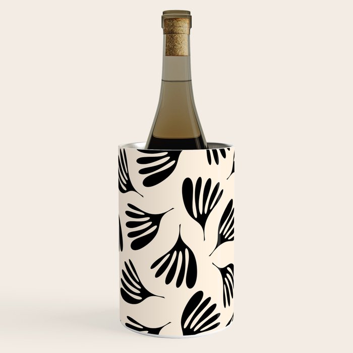 Wispy Leaves Contemporary Pattern in Black and Almond Cream Wine Chiller Gallery Image 1