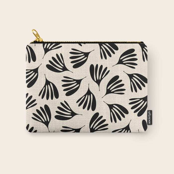 Wispy Leaves Contemporary Pattern in Black and Almond Cream Carry All Pouch Gallery Image 1