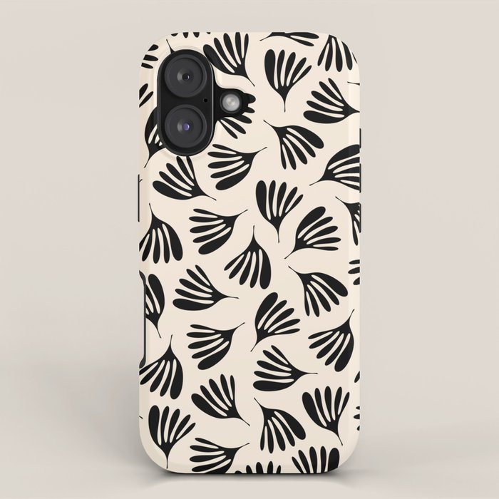 Wispy Leaves Contemporary Pattern in Black and Almond Cream iPhone Case Gallery Image 1
