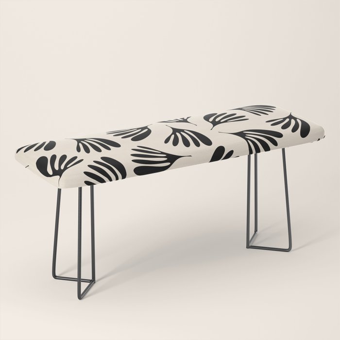 Wispy Leaves Contemporary Pattern in Black and Almond Cream Bench Gallery Image 1