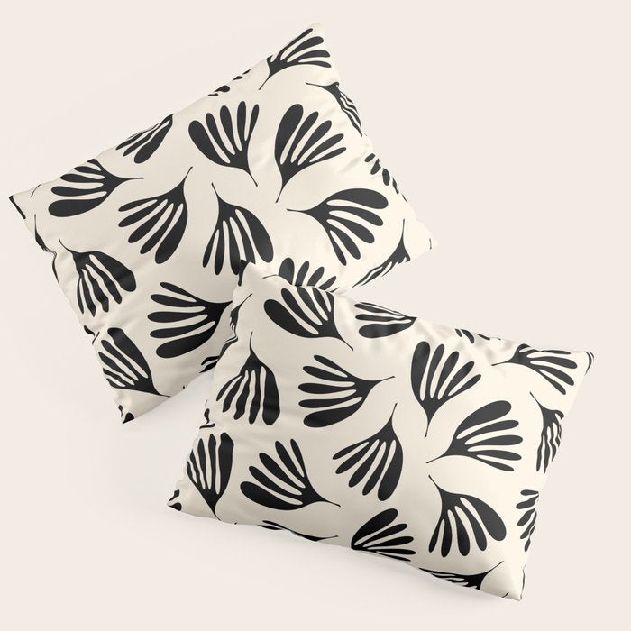 Wispy Leaves Contemporary Pattern in Black and Almond Cream Pillow Sham Gallery Image 3
