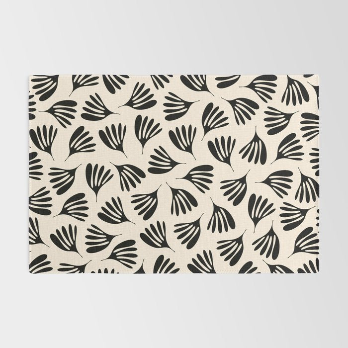 Wispy Leaves Contemporary Pattern in Black and Almond Cream Rug Gallery Image 2
