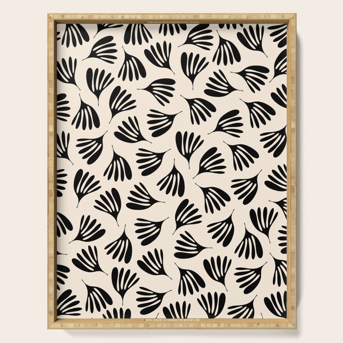 Wispy Leaves Contemporary Pattern in Black and Almond Cream Serving Tray Gallery Image 1